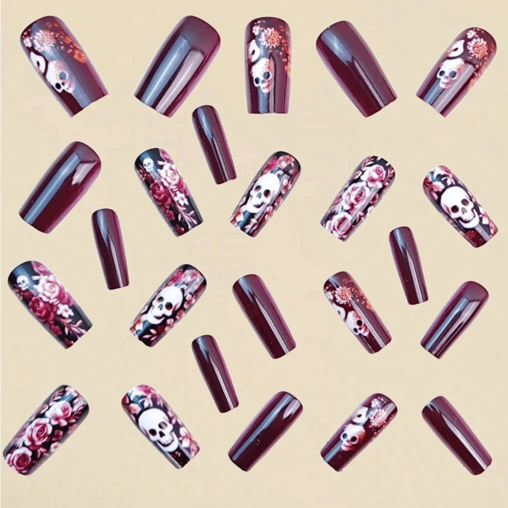 Dark Floral Skull Nail Art - Picture 3 of 7